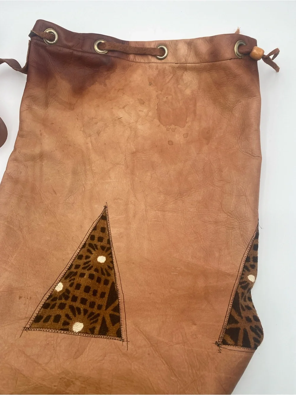 Vintage Style Brown Leather Drawstring Cosmetic Bag